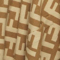 Pre Owned Fendi Beige FF Monogram Intarsia Cashmere Fringed Poncho One Size