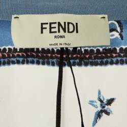 Pre Owned Fendi Blue Zodiac Print Silk Pleated Wrap Skirt M