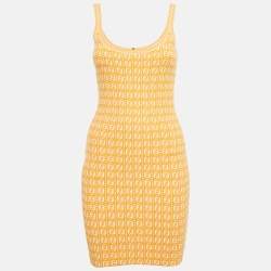 Pre Owned Fendi Orange Zucca Knit Mini Bodycon Dress S