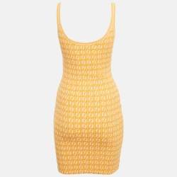 Pre Owned Fendi Orange Zucca Knit Mini Bodycon Dress S