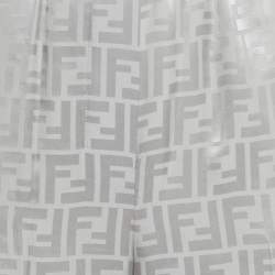 Pre Owned Fendi Grey FF Jacquard Silk Wide-Leg Trousers S