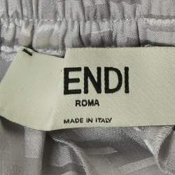 Pre Owned Fendi Grey FF Jacquard Silk Wide-Leg Trousers S