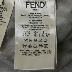 Pre Owned Fendi Grey FF Jacquard Silk Wide-Leg Trousers S