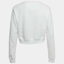 Pre Owned Fendi White Logo Embroidered Cotton Knit Sweatshirt XS