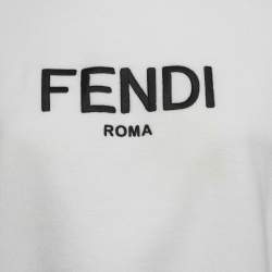 Pre Owned Fendi White Logo Embroidered Cotton Knit Sweatshirt XS