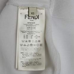 Pre Owned Fendi White Logo Embroidered Cotton Knit Sweatshirt XS
