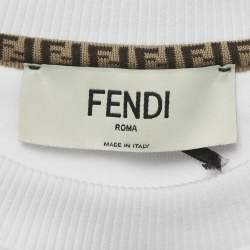 Pre Owned Fendi White Logo Embroidered Cotton Knit Sweatshirt XS