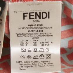 Pre Owned Fendi Orange/Blue FF Print Cotton Pleated Midi Skirt XS