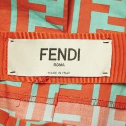 Pre Owned Fendi Orange/Blue FF Print Cotton Pleated Midi Skirt XS