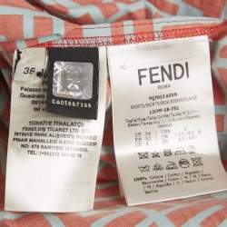 Pre Owned Fendi Orange/Blue FF Print Cotton Pleated Midi Skirt XS