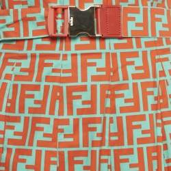 Pre Owned Fendi Orange/Blue FF Print Cotton Pleated Midi Skirt XS