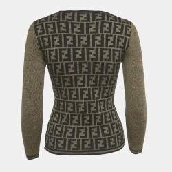 Pre Owned Fendi Vintage Brown Zucca Monogram Jacquard Wool Knit Long Sleeve Sweater S