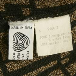 Pre Owned Fendi Vintage Brown Zucca Monogram Jacquard Wool Knit Long Sleeve Sweater S