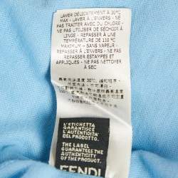 Pre Owned Fendi Blue Stripe Logo Print Cotton T-shirt S