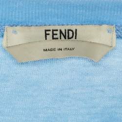 Pre Owned Fendi Blue Stripe Logo Print Cotton T-shirt S