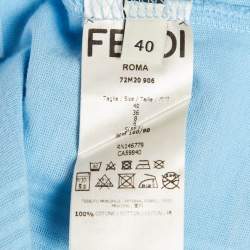 Pre Owned Fendi Blue Stripe Logo Print Cotton T-shirt S