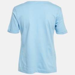 Pre Owned Fendi Blue Stripe Logo Print Cotton T-shirt S