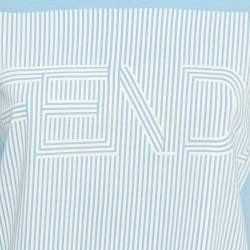 Pre Owned Fendi Blue Stripe Logo Print Cotton T-shirt S