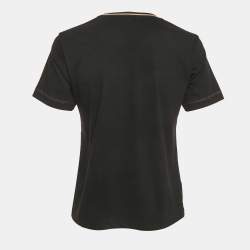 Pre Owned Fendi Black Logo Embroidered Cotton Crewneck T-Shirt XS