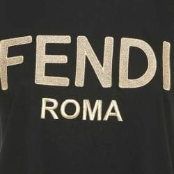Pre Owned Fendi Black Logo Embroidered Cotton Crewneck T-Shirt XS
