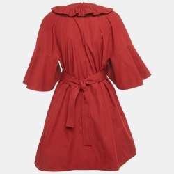 Pre Owned Fendi Red Cotton Frill Detail Mini Dress M