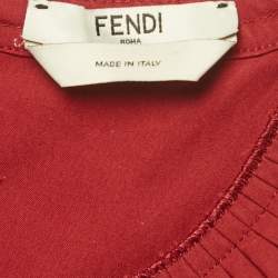 Pre Owned Fendi Red Cotton Frill Detail Mini Dress M