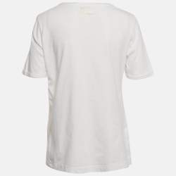 Pre Owned تي شيرت فاندي جيرسي أبيض معدني بطبعة كارل مقاس متوسط