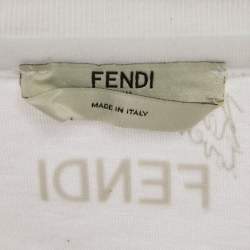 Pre Owned تي شيرت فاندي جيرسي أبيض معدني بطبعة كارل مقاس متوسط