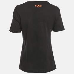 Pre Owned Fendi Black Love Applique Cotton T-Shirt S