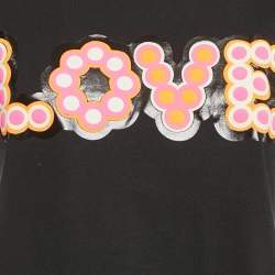 Pre Owned Fendi Black Love Applique Cotton T-Shirt S