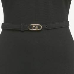 Pre Owned Fendi Black Wool Blend Belted Midi Dress S