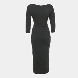 Pre Owned Fendi Black Wool Blend Belted Midi Dress S