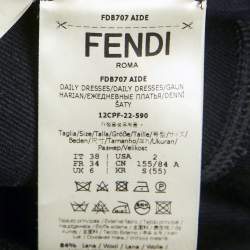 Pre Owned Fendi Black Wool Blend Belted Midi Dress S