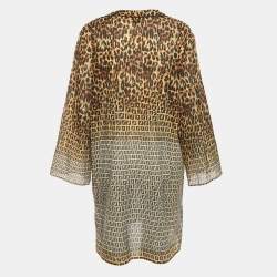 Pre Owned Fendi Brown Animal Print Cotton Plunge Neck Tunic M