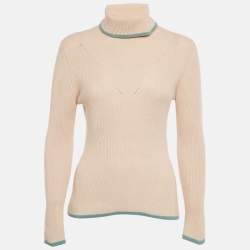 Pre Owned Fendi Dusty Pink Cashmere Contrast Trim Turtle-Neck Sweater S