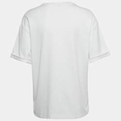 Pre Owned Fendi White Cotton Mesh Fish Eye Logo Detail Short Sleeve T-Shirt M