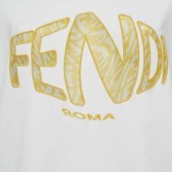 Pre Owned Fendi White Cotton Mesh Fish Eye Logo Detail Short Sleeve T-Shirt M