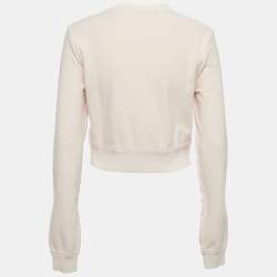Pre Owned Fendi Pink Logo Embroidered Cotton Knit Cropped Sweatshirt XS