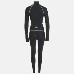 Pre Owned Fendi Black Zucca Print Technical Jersey Zip-Up Jacket and Leggings Set XS