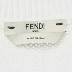 Pre Owned Fendi White Monogram Cotton Knit Midi Dress S