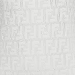 Pre Owned Fendi White Monogram Cotton Knit Midi Dress S