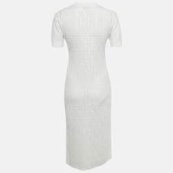 Pre Owned Fendi White Monogram Cotton Knit Midi Dress S