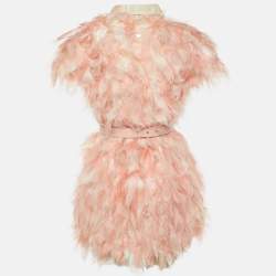 Pre Owned Fendi Peach Silk Embellished Cocktail Dress S