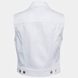 Pre Owned Fendi White Logo Embroidered Denim Gillet Jacket S