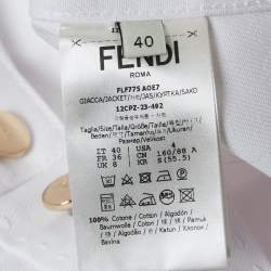 Pre Owned Fendi White Logo Embroidered Denim Gillet Jacket S