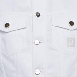 Pre Owned Fendi White Logo Embroidered Denim Gillet Jacket S