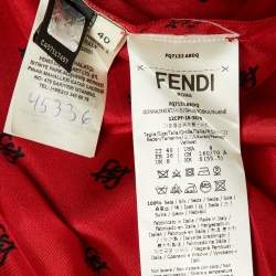 Pre Owned Fendi Red Karligraphy Print Silk Pleated Midi Skirt S