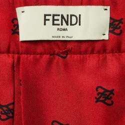 Pre Owned Fendi Red Karligraphy Print Silk Pleated Midi Skirt S