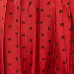 Pre Owned Fendi Red Karligraphy Print Silk Pleated Midi Skirt S