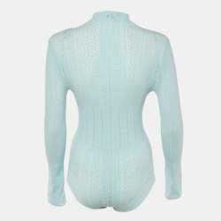 Pre Owned Fendi Blue Jersey Mesh Long-Sleeve Bodysuit M